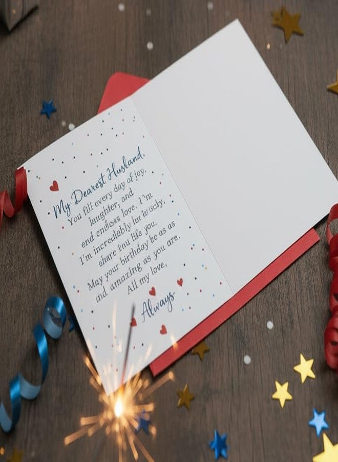 PICKKART Husband Birthday Card with Red Envelope, Blue and Gold Design, Hearts and Balloons Theme, 15 cm Width, Romantic Anniversary Greeting Card - Image 4
